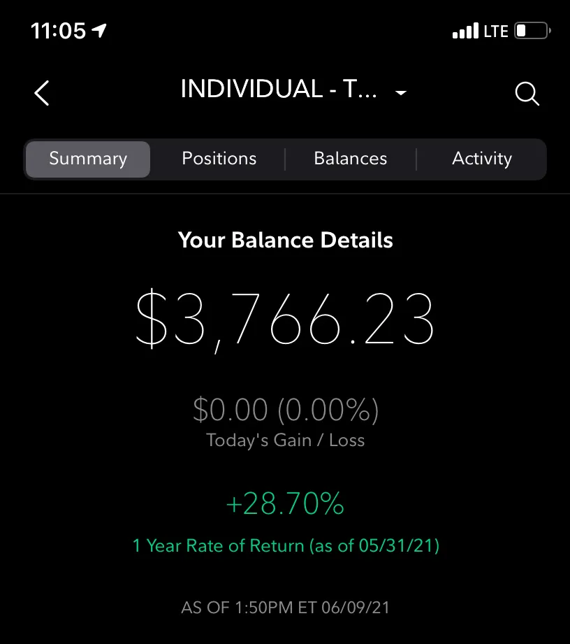 Investment Account Screenshot